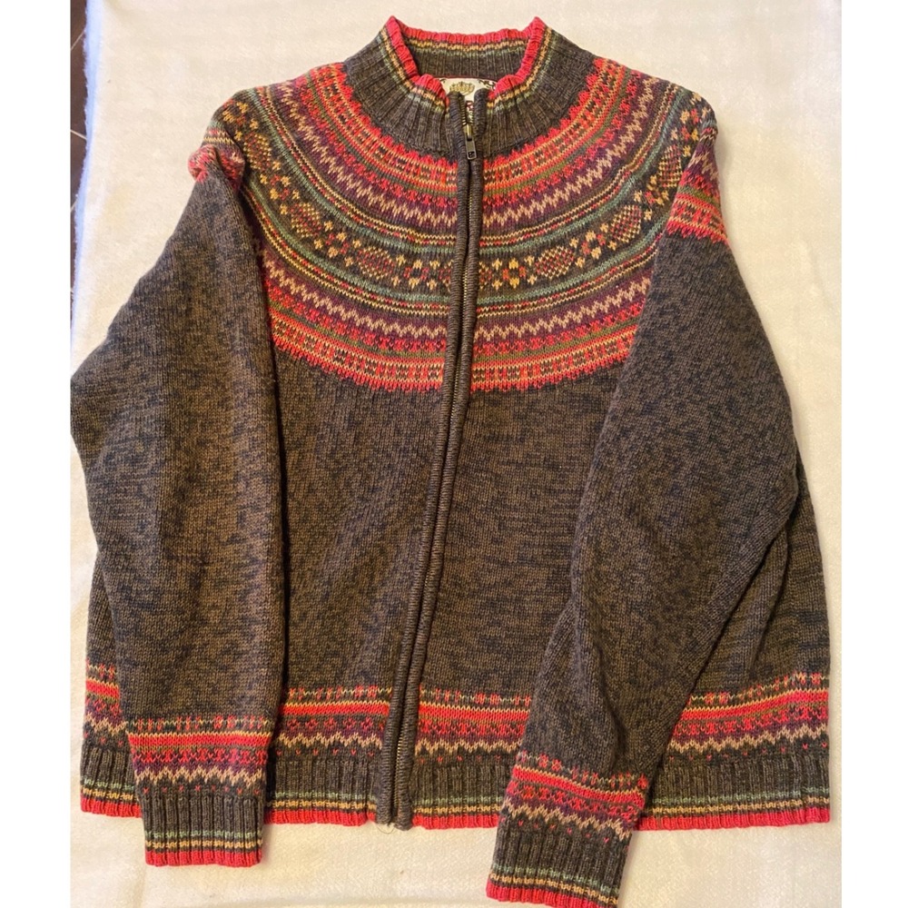 Tiara International Womens Fair Isle Geometric Zip Up Sweater Size M